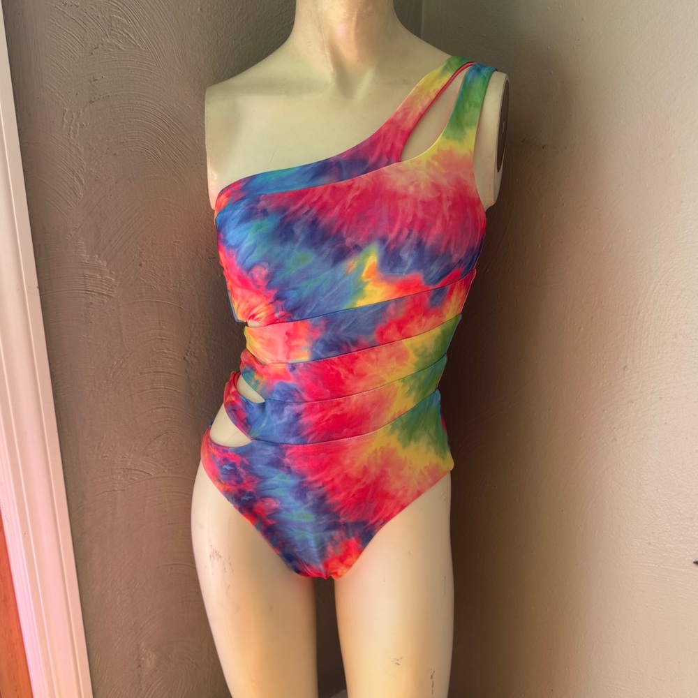 Tie dye cut out asymmetrical one piece swimsuit